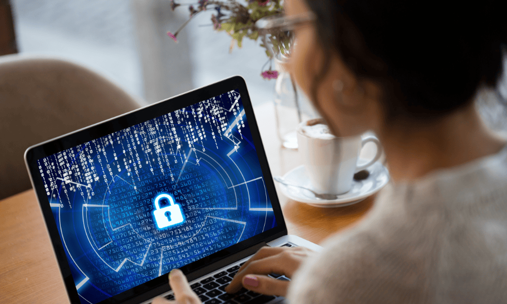 Woman on computer with lock icon