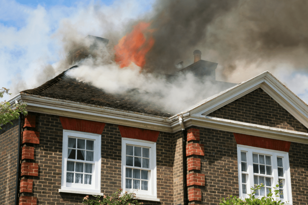 An image of a home on fire